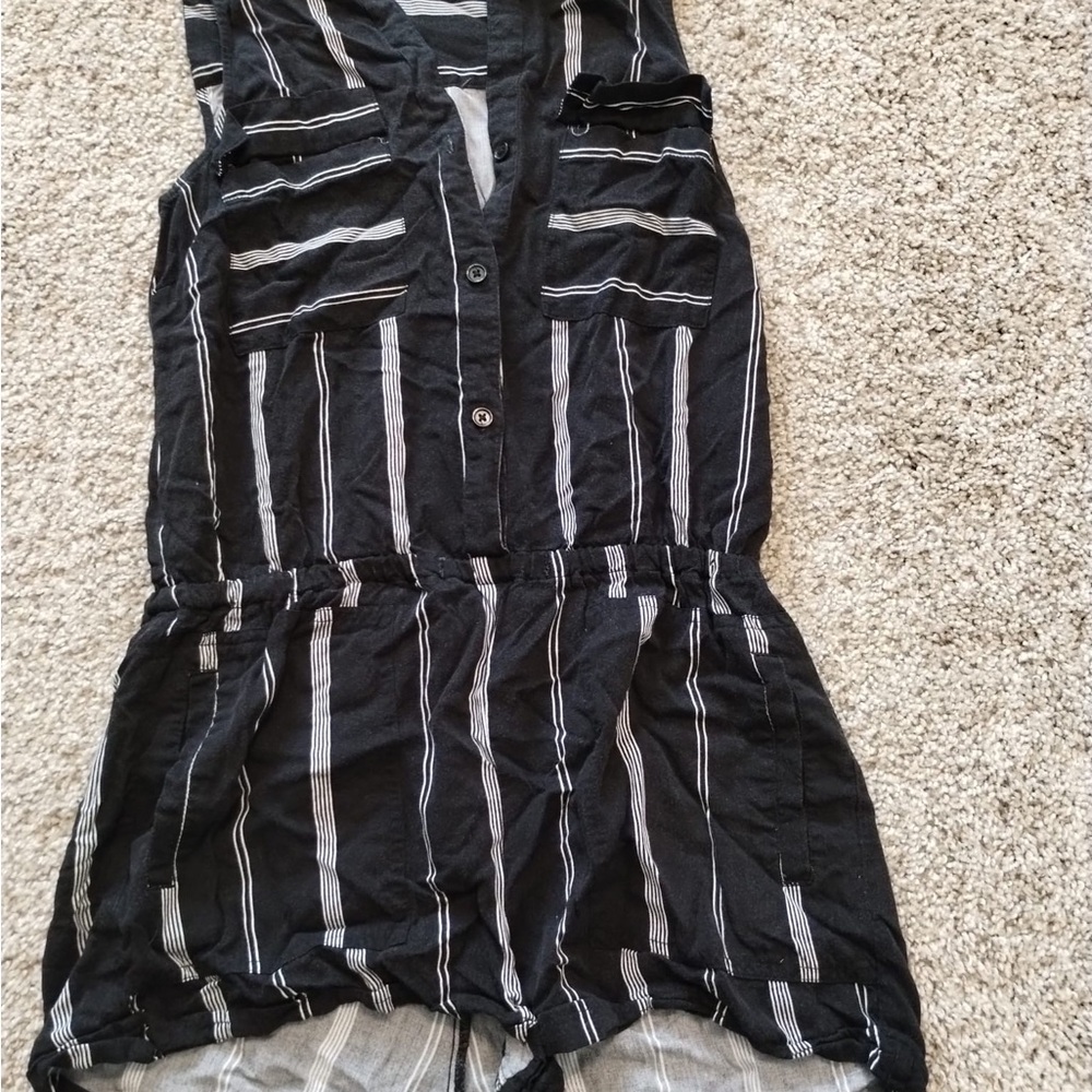 Black and White Striped Sleeveless Romper
